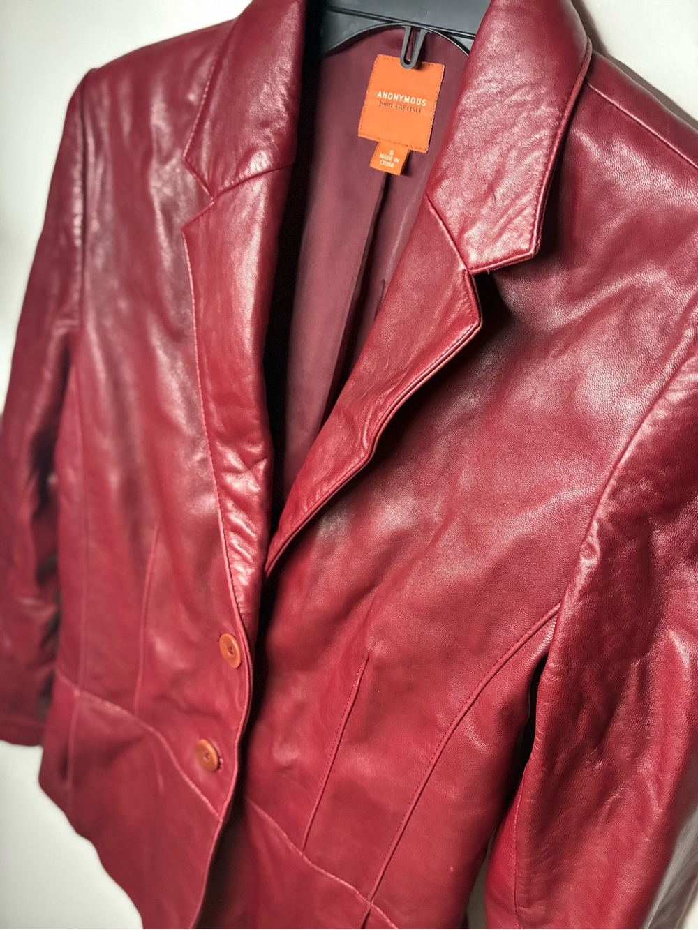 Women's Burgundy Red Leather Blazer Jacket - Picture 5 of 6